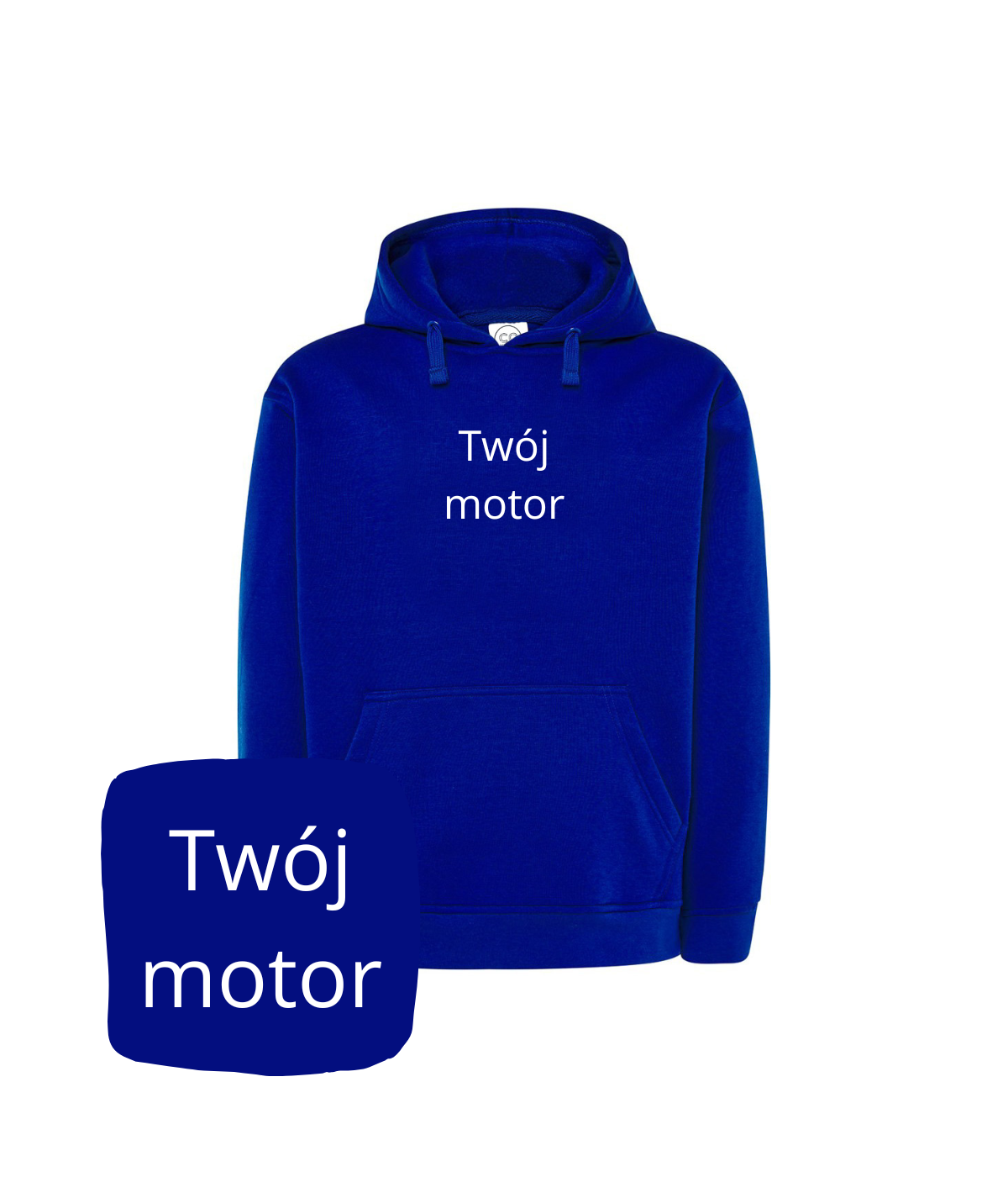 Blue hoodie with motorcycle embroidery, featuring a custom design, ideal for motorcycle enthusiasts, by CustomClothes.pl