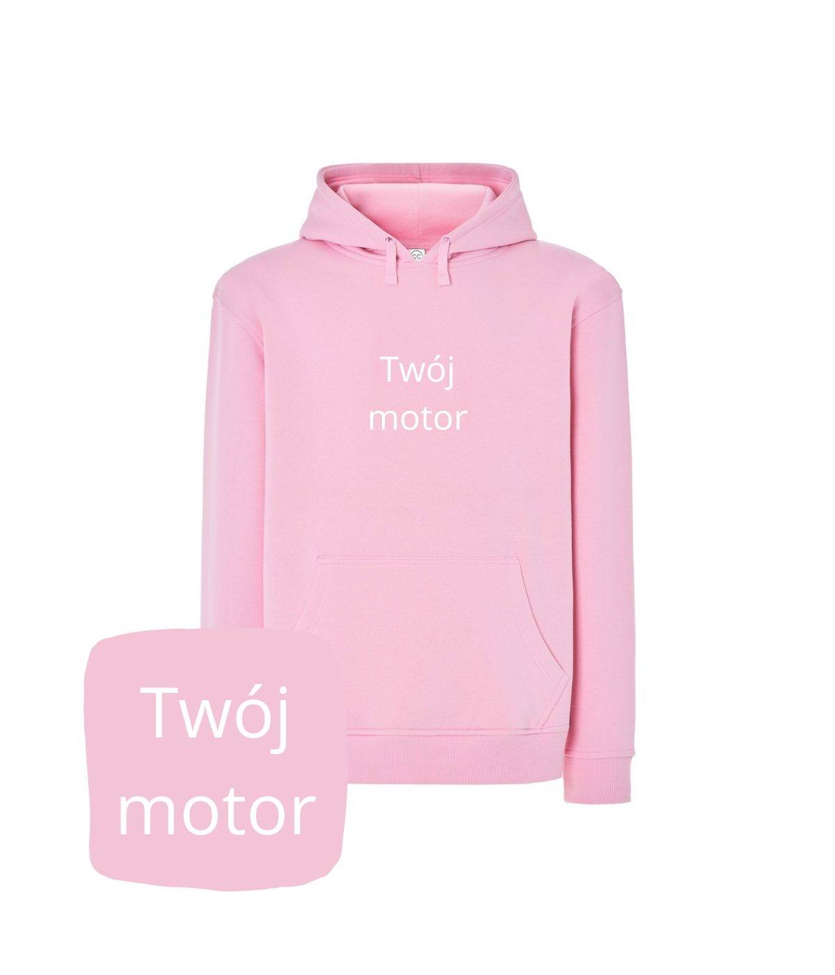 Pink CustomClothes.pl hoodie with motorcycle embroidery, cozy sweatshirt for women featuring a detailed motorcycle design.