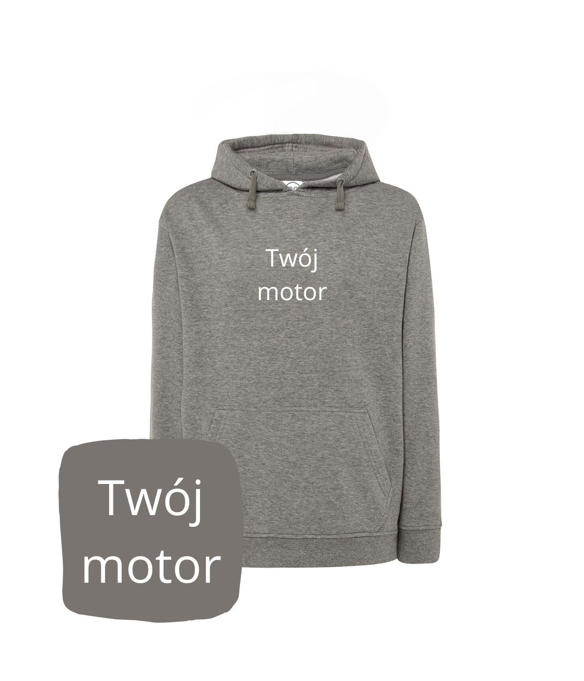 Gray melange hoodie with motorcycle embroidery by CustomClothes.pl, featuring detailed motorcycle design on the front.