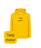 Yellow hoodie with motorcycle embroidery, casual sweatshirt by CustomClothes.pl, perfect for motorcycle fans and enthusiasts.