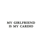 Light gray hoodie with embroidered "My Girlfriend Is My Cardio" design, featuring a drawstring hood and soft fabric.