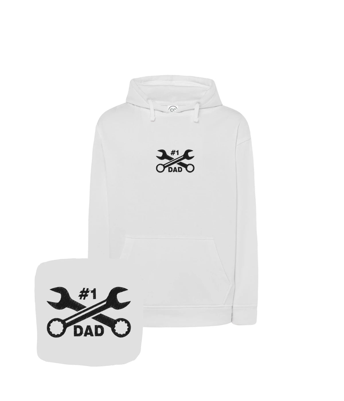 Biała bluza z haftem #1 Dad, doskonała jako prezent dla taty - bluza z haftem, wyjątkowy prezent z haftem