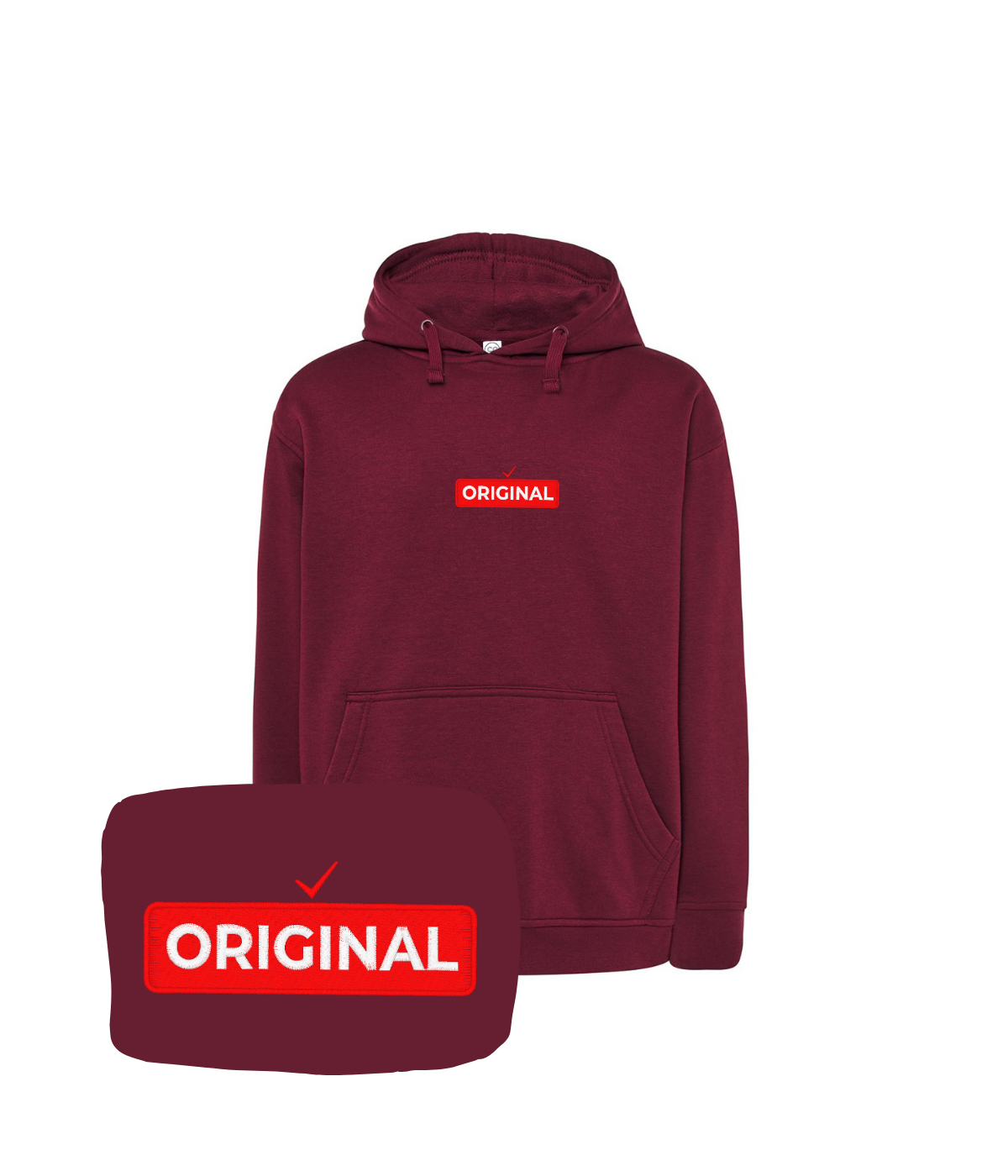 Bordowa bluza z haftem 'Original' - koszulka z napisem dla miłośników mody