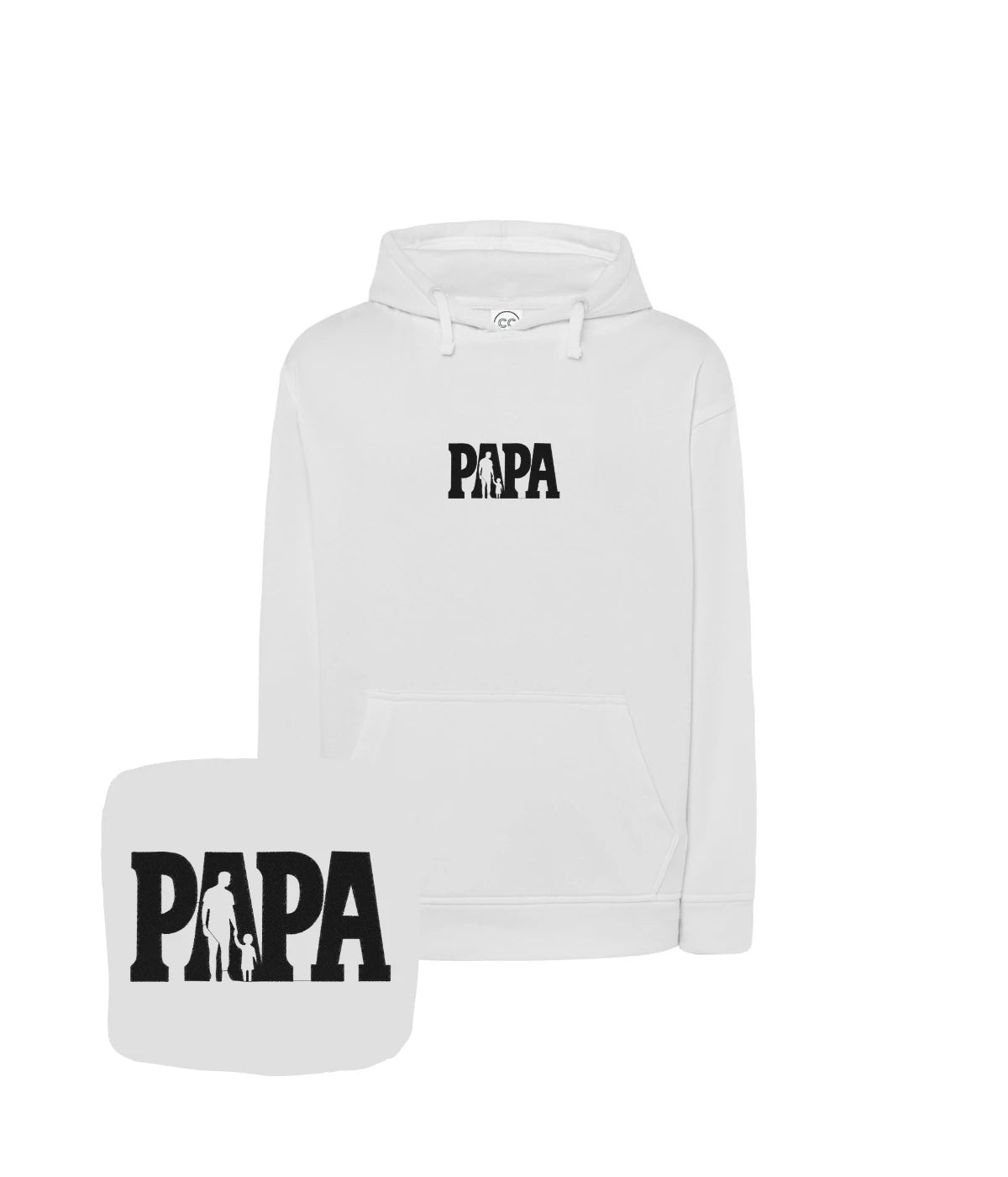 Biała bluza z kapturem z haftem 'Papa' - wyjątkowy prezent dla taty, haft komputerowy.