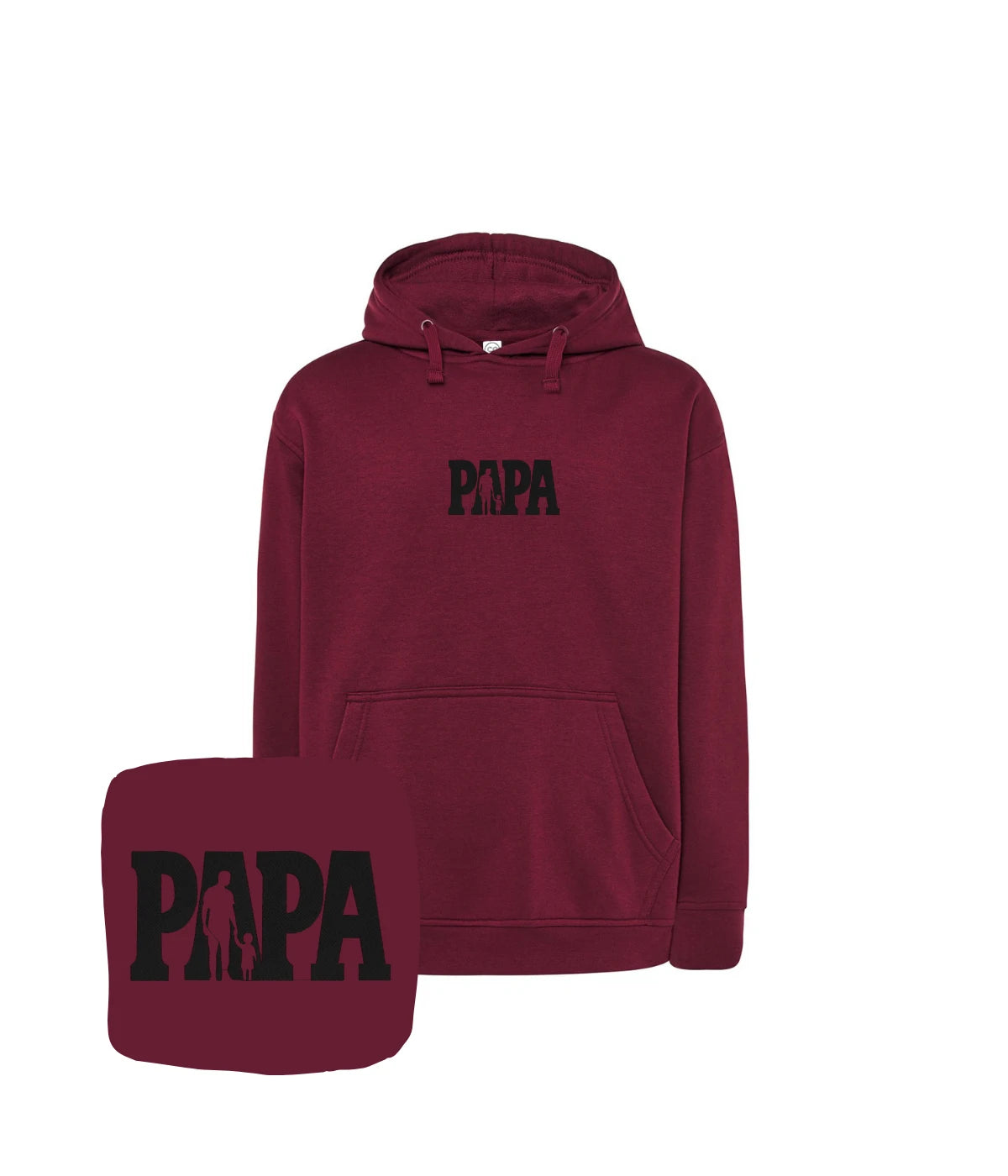 Bordowa bluza z kapturem z haftem 'Papa' - oryginalny prezent z haftem komputerowym dla taty.