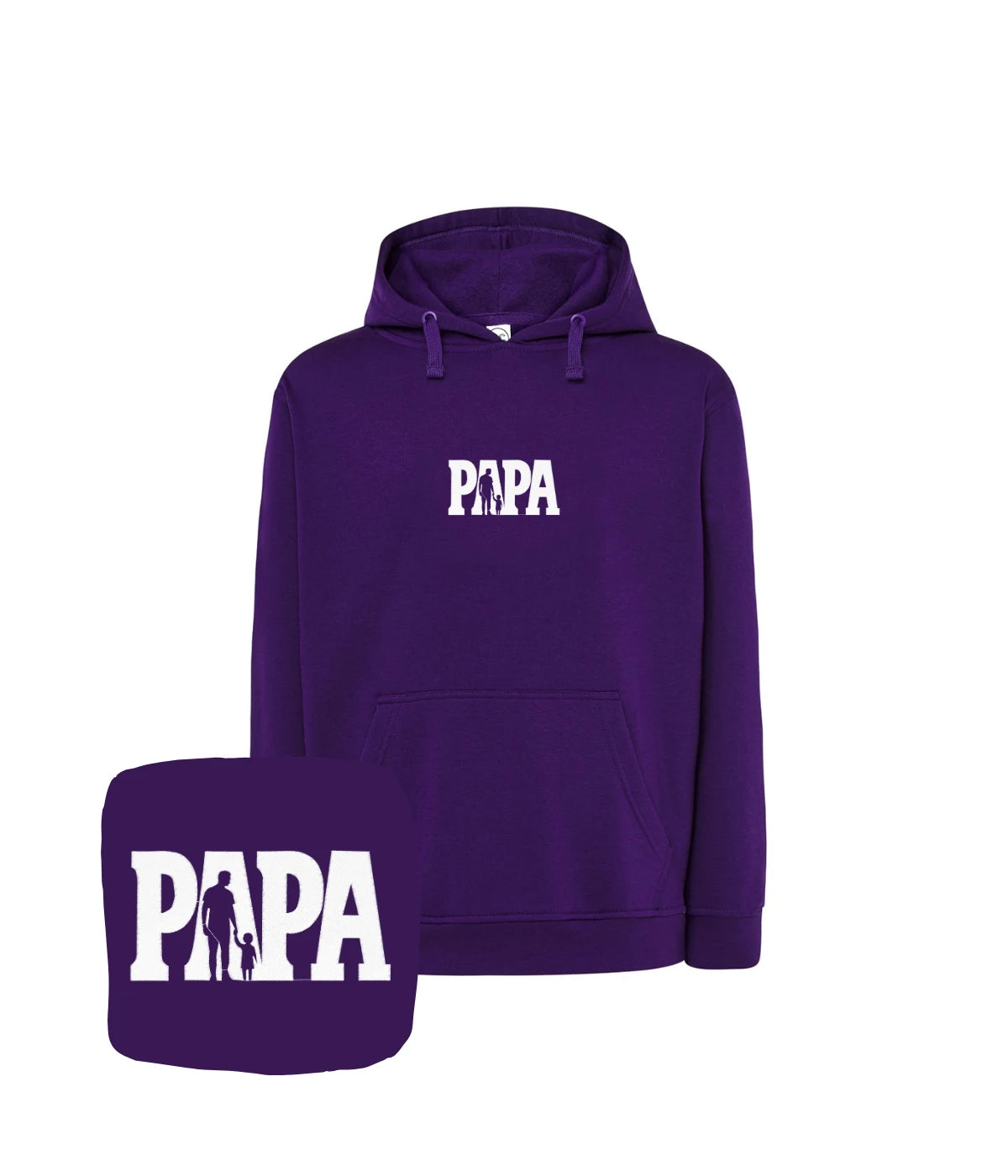 Fioletowa bluza z kapturem z haftem 'Papa' - oryginalny prezent z haftem komputerowym dla taty.