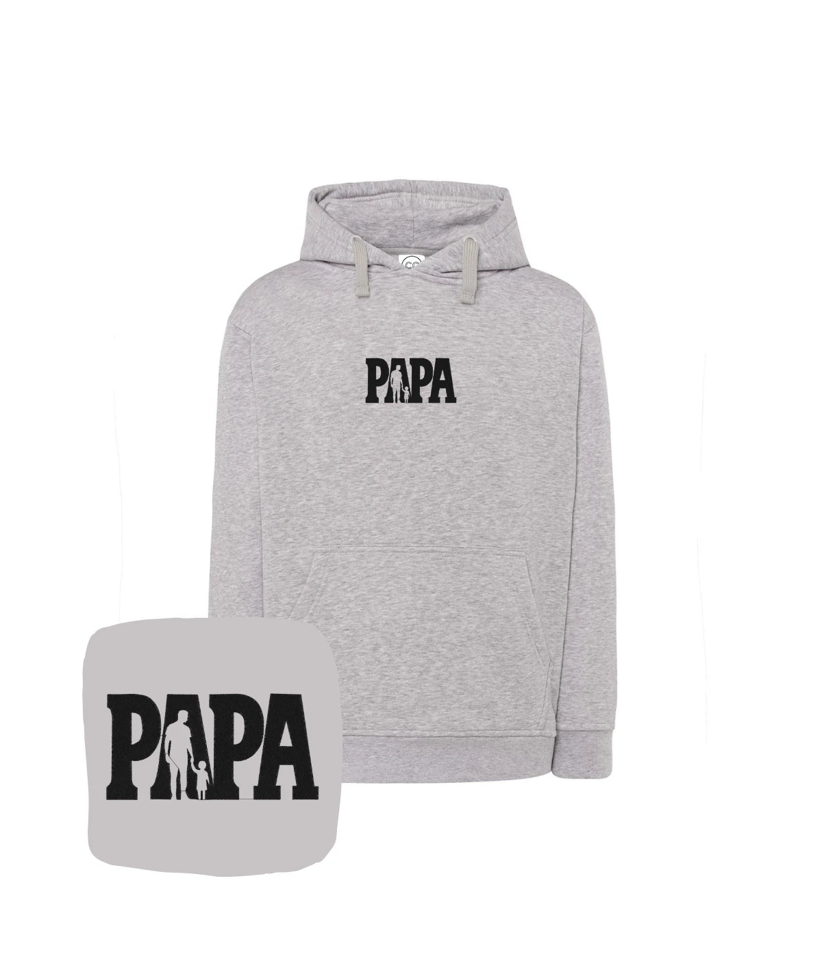 Jasnoszara bluza z kapturem z haftem 'Papa' - wyjątkowy prezent z haftem komputerowym dla taty.