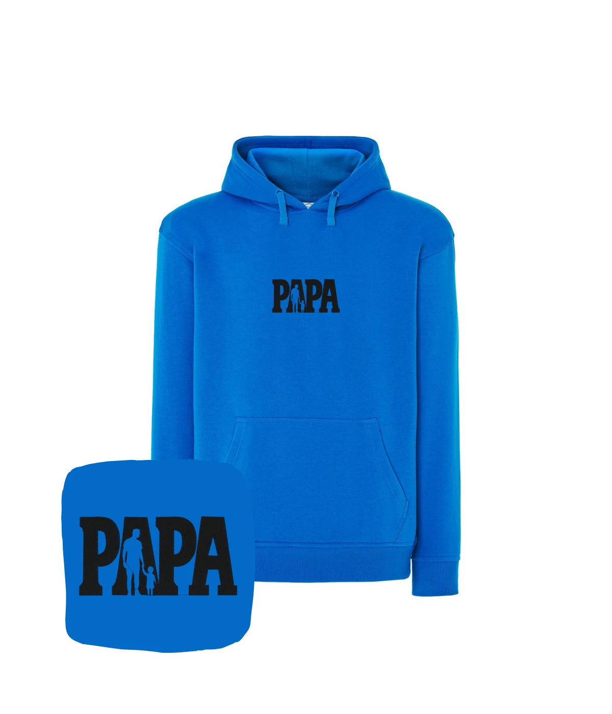 Niebieska bluza z kapturem z haftem 'Papa' - prezent dla taty z haftem komputerowym.