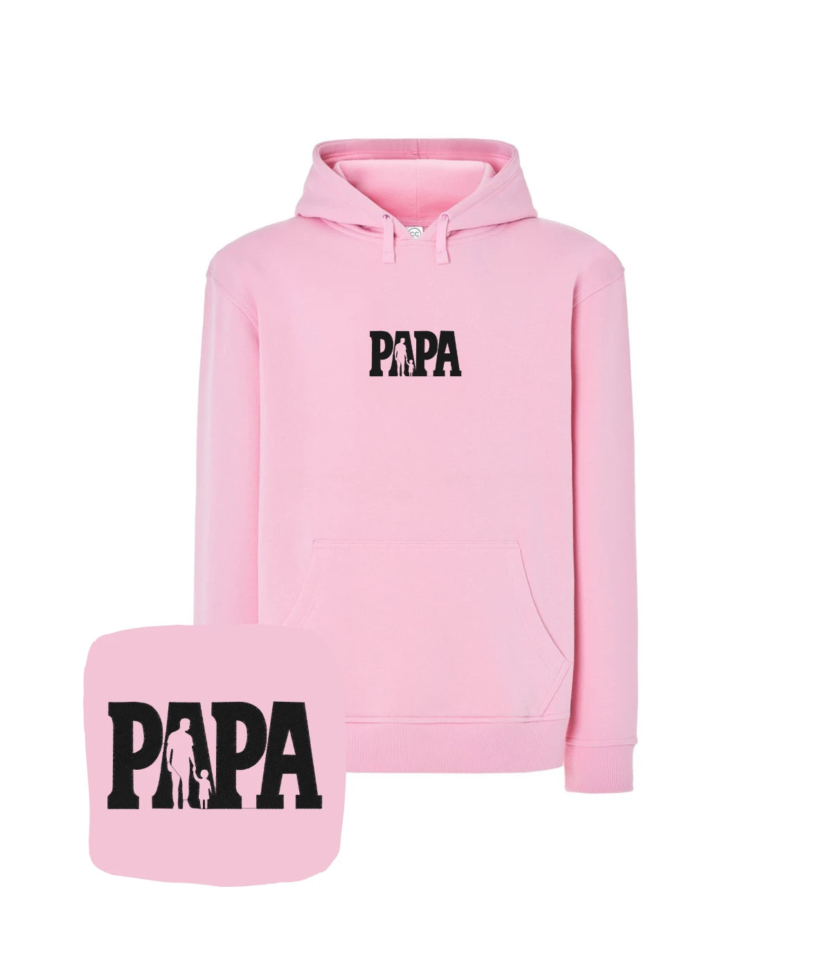 Różowa bluza z kapturem z haftem 'Papa' - oryginalny prezent dla taty, haft komputerowy.