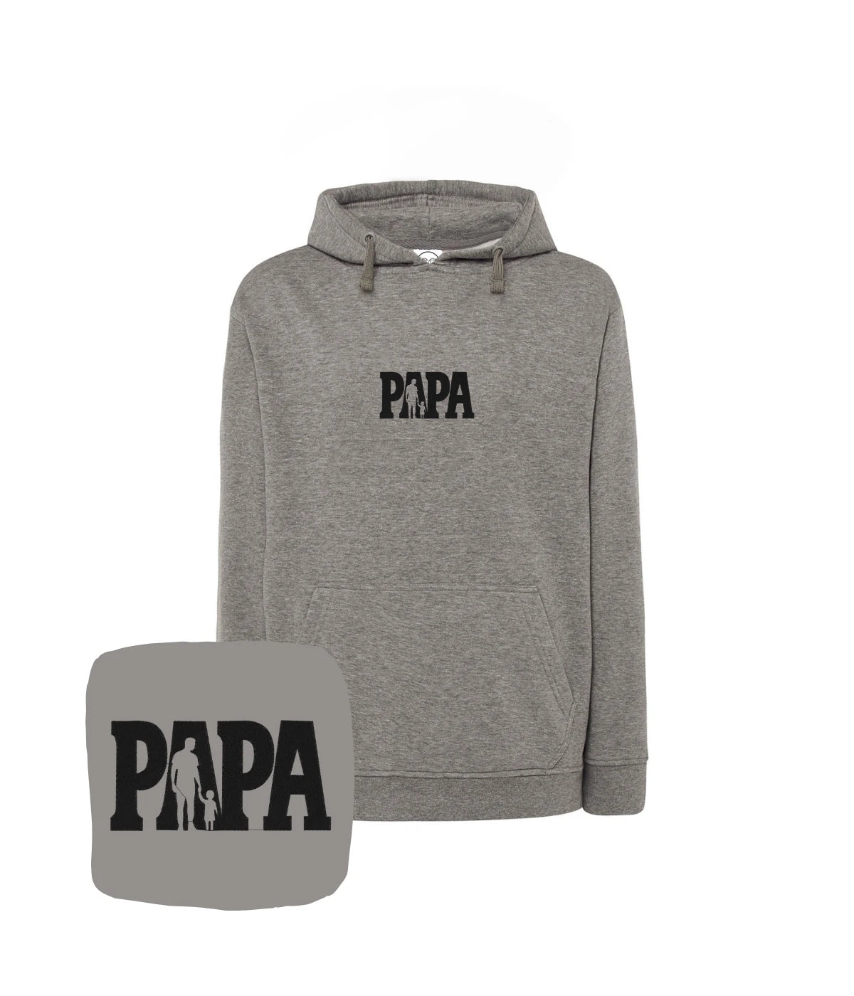 Szara bluza z kapturem z haftem 'Papa' - idealny prezent z haftem komputerowym dla taty.