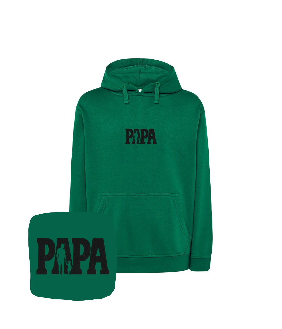 Zielona bluza z kapturem z haftem 'Papa' - wyjątkowy prezent dla taty, haft komputerowy.