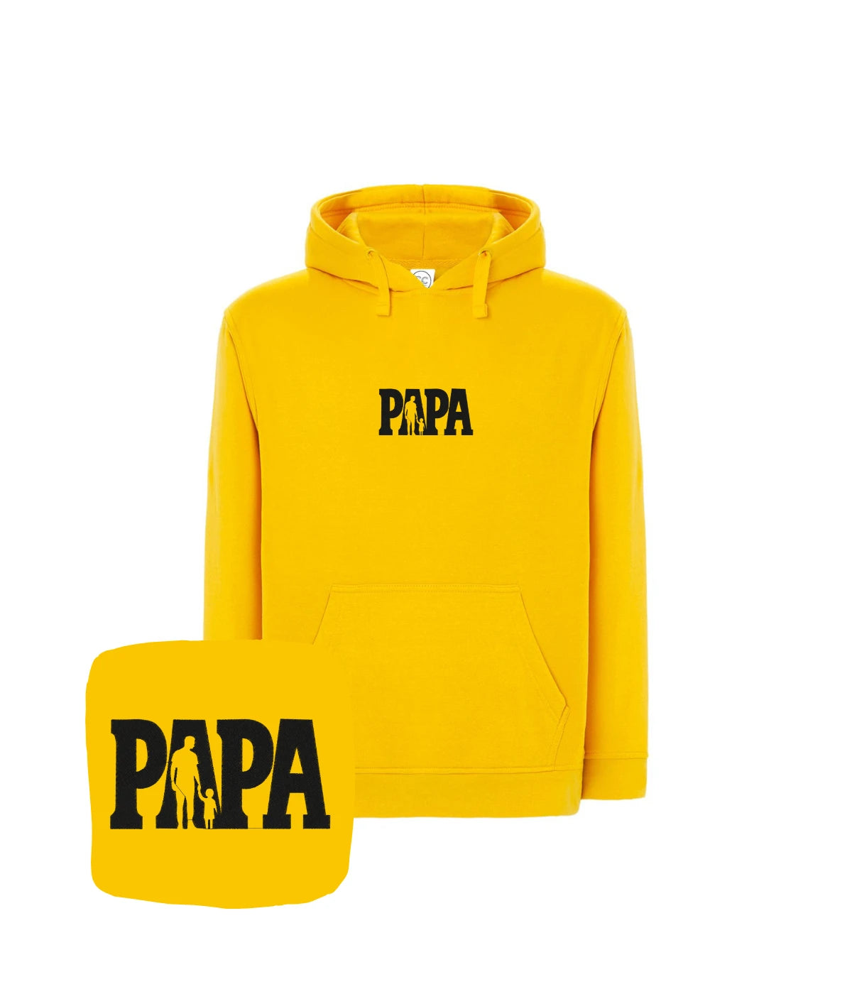Żółta bluza z kapturem z haftem 'Papa' - oryginalny prezent dla taty z haftem komputerowym.