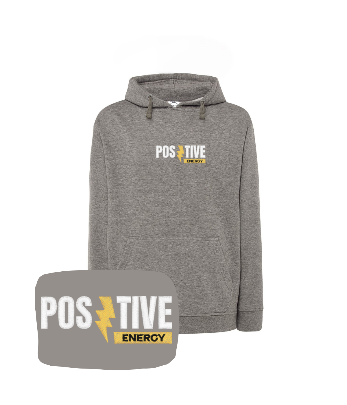 Grafitowa bluza z kapturem 'Positive Energy' - dla entuzjastów mody, z haftem komputerowym
