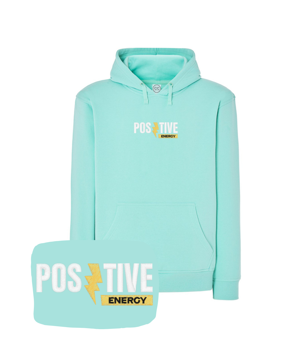 Miętowa bluza z kapturem 'Positive Energy' - prezent dla optymistów z haftem komputerowym