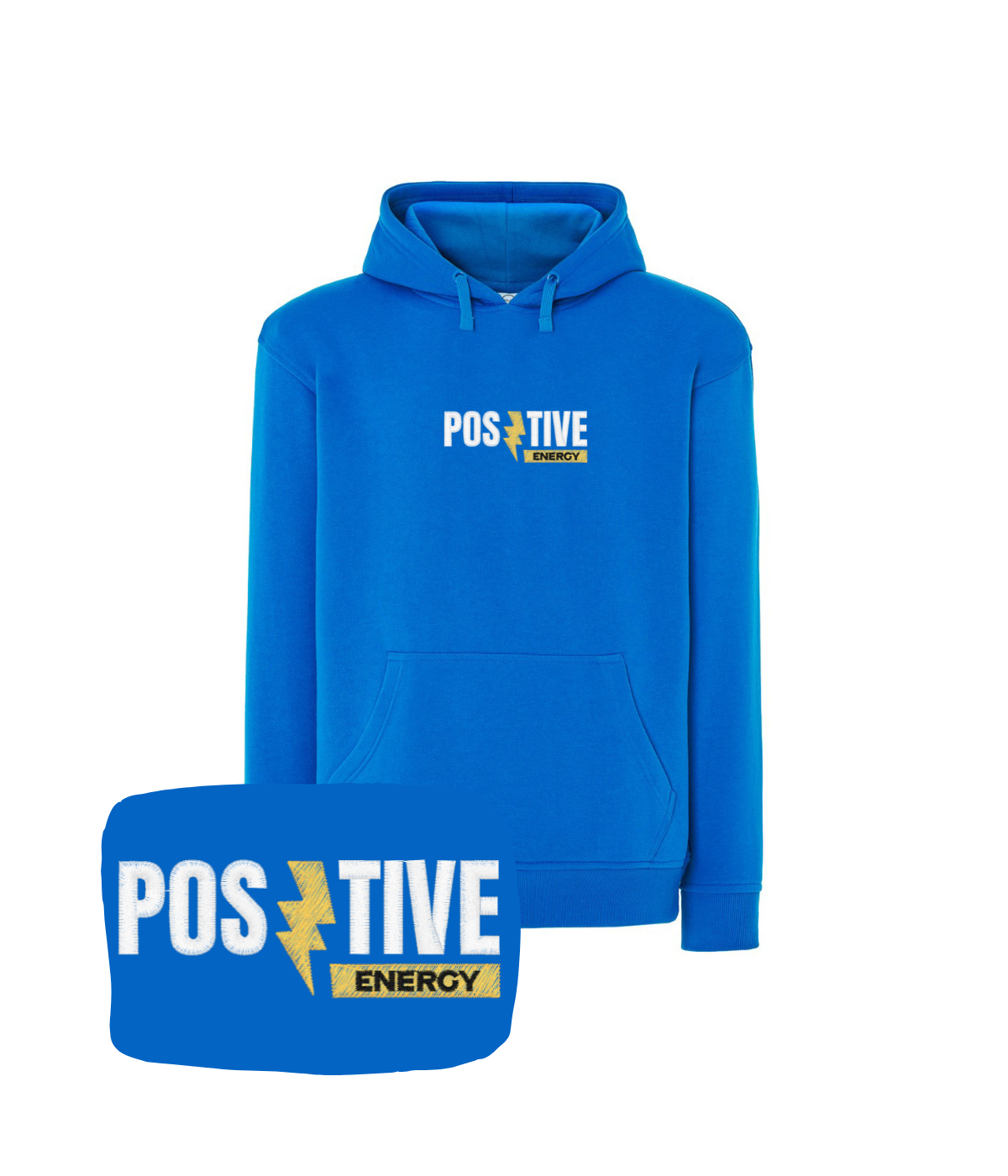 Niebieska bluza z napisem 'Positive Energy' - oryginalny upominek z haftem komputerowym dla każdego