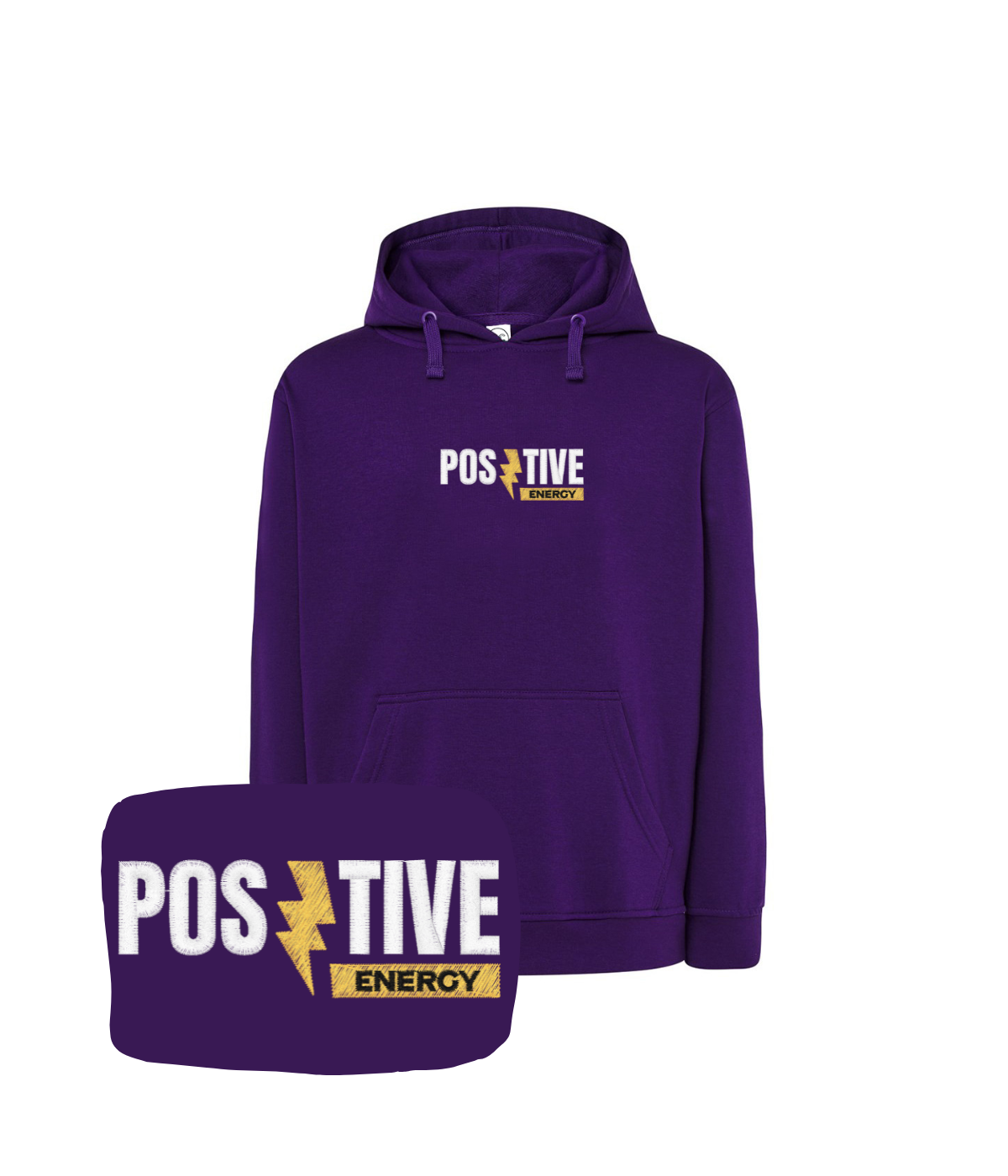 Purpurowa bluza z kapturem 'Positive Energy' - oryginalny prezent z haftem komputerowym