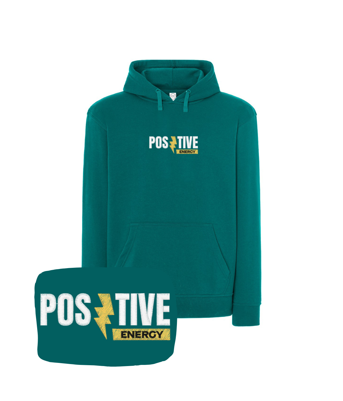 Turkusowa bluza 'Positive Energy' z kapturem - upominek dla przyjaciela z haftem komputerowym