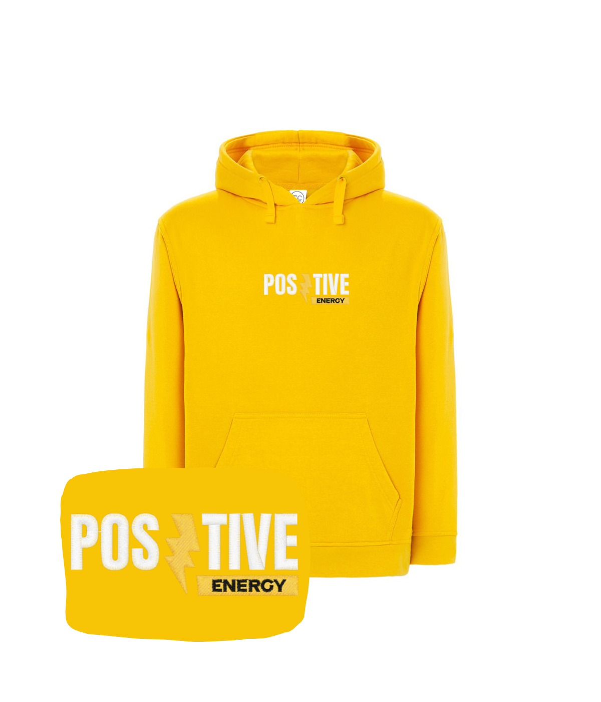 Żółta bluza z kapturem 'Positive Energy' - idealna dla kreatywnych osób, z haftem komputerowym