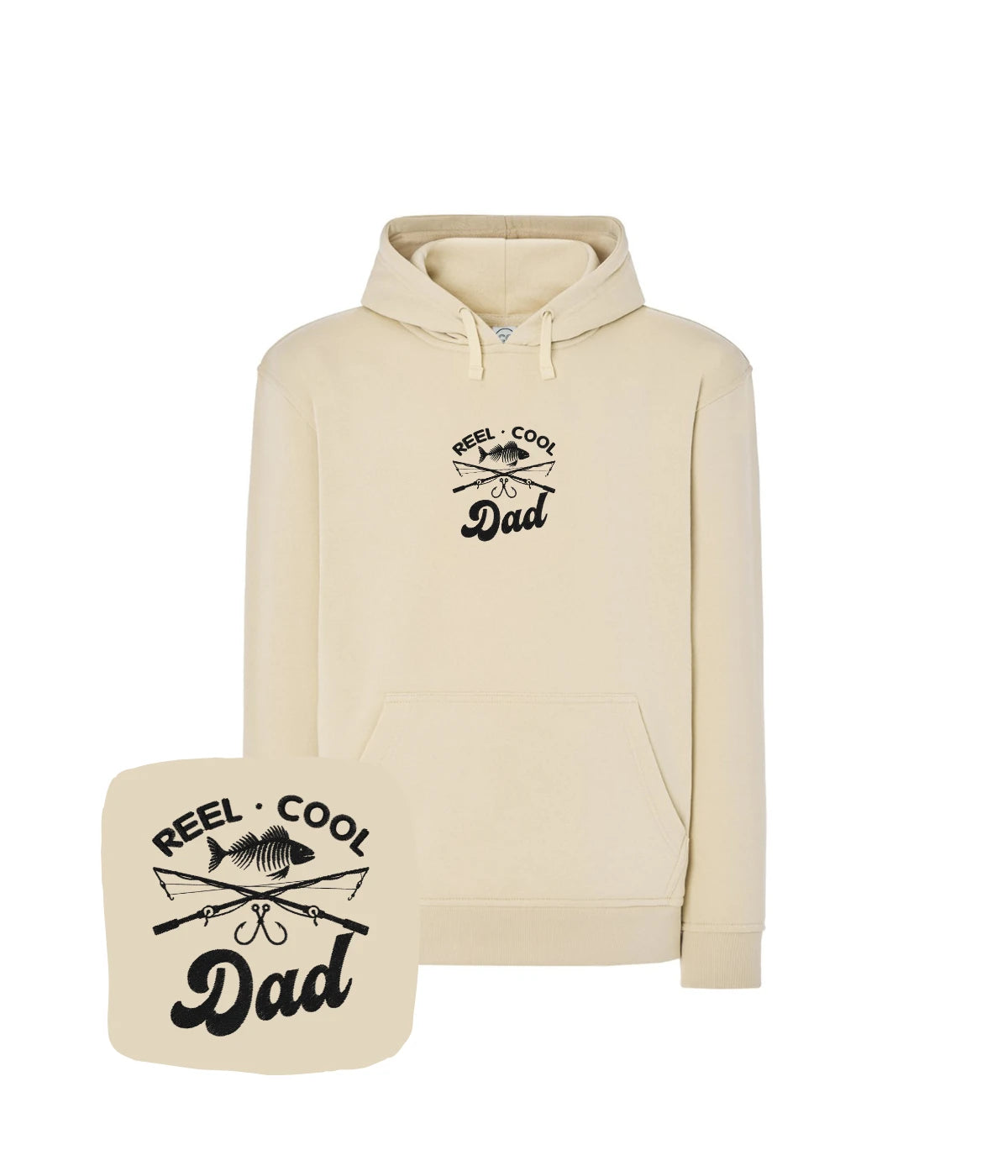 Beżowa bluza z kapturem z haftem Reel Cool Dad - kreatywny prezent na Dzień Ojca, haft komputerowy od 1 sztuki