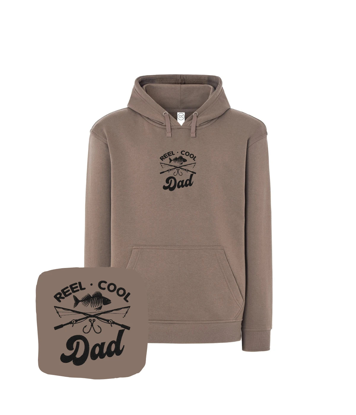 Brązowa bluza z kapturem z haftem Reel Cool Dad - unikalny prezent na Dzień Ojca, haft komputerowy od 1 sztuki