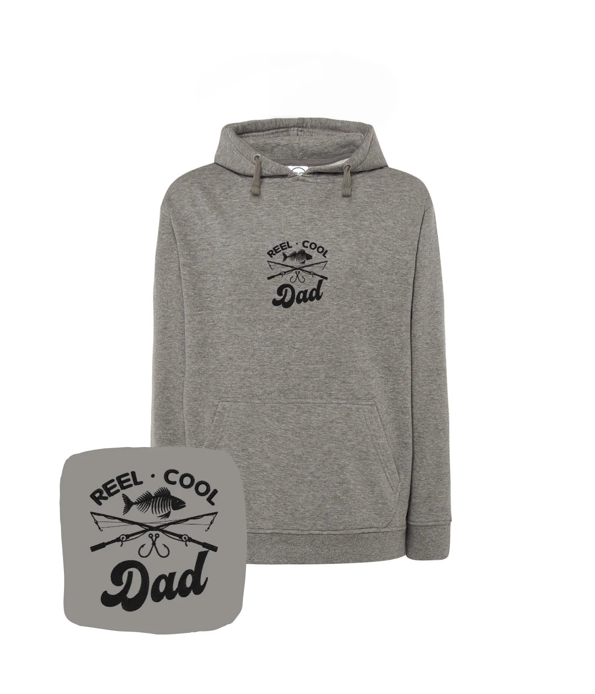 Ciemnoszara bluza z kapturem z haftem Reel Cool Dad - doskonały prezent dla taty, haft komputerowy od 1 sztuki