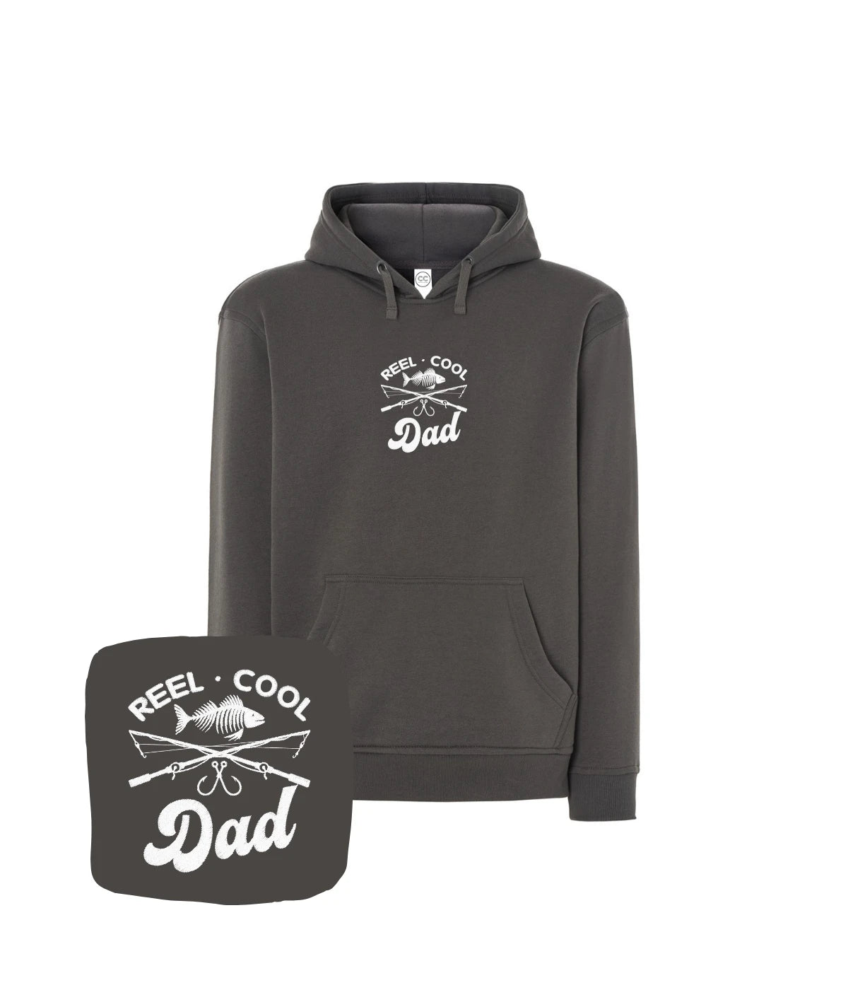 Grafitowa bluza z kapturem z haftem Reel Cool Dad - wyjątkowy prezent na Dzień Ojca, haft komputerowy od 1 sztuki