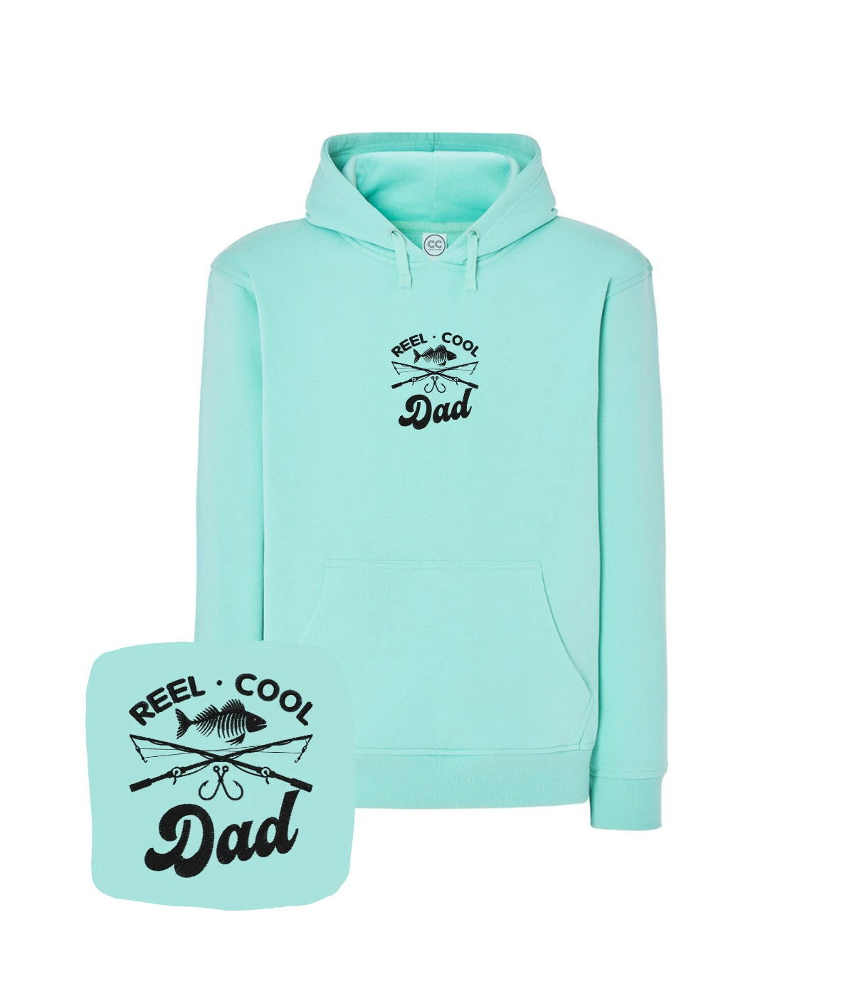 Miętowa bluza z kapturem z haftem Reel Cool Dad - oryginalny prezent na Dzień Ojca, haft komputerowy od 1 sztuki