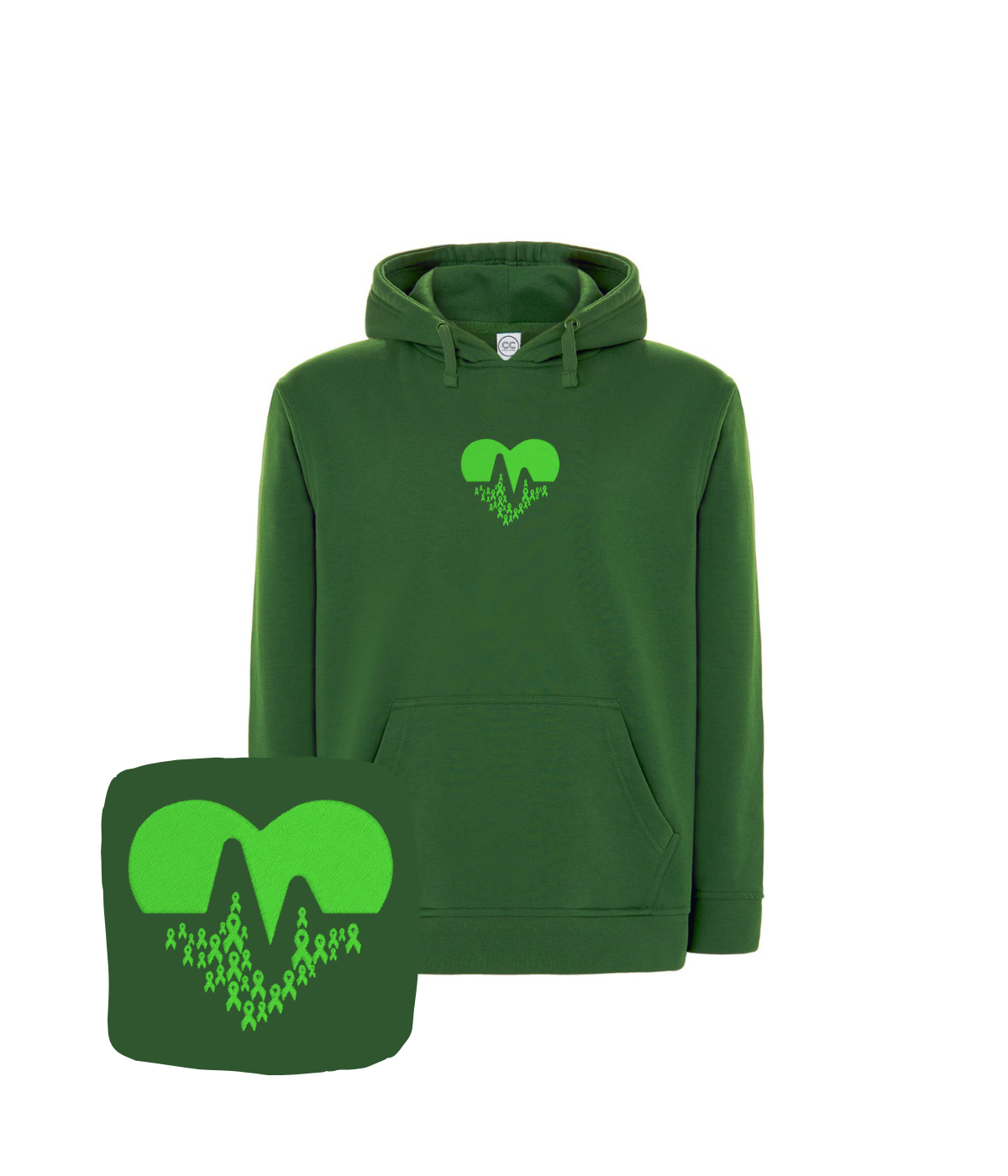 Czarna bluza z haftem zielonego serca i ekg na piersi - idealny prezent dla bliskich, haft komputerowy.