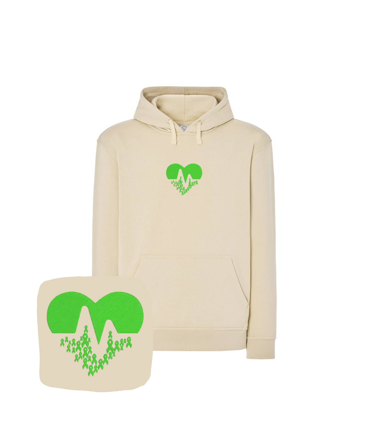 Bluza khaki z haftem zielonego serca i ekg na piersi - idealny prezent dla bliskich, haft komputerowy.