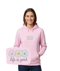 Różowa bluza z haftem stokrotek i napisem 'life is good' - oryginalny prezent dla niej z haftem komputerowym