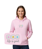 Różowa bluza z haftem stokrotek i napisem 'life is good' - oryginalny prezent dla niej z haftem komputerowym