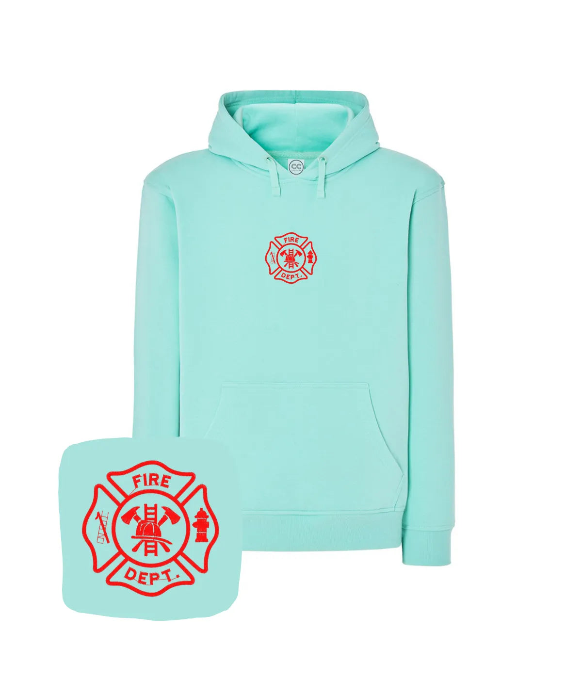 Miętowa bluza strażacka z haftem Fire Dept - świetny prezent dla strażaka.