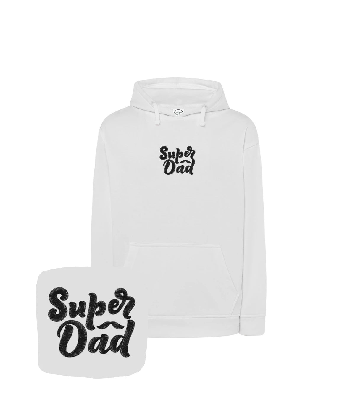Biała bluza z czarnym haftem Super Dad - doskonały prezent na Dzień Ojca, haft komputerowy.