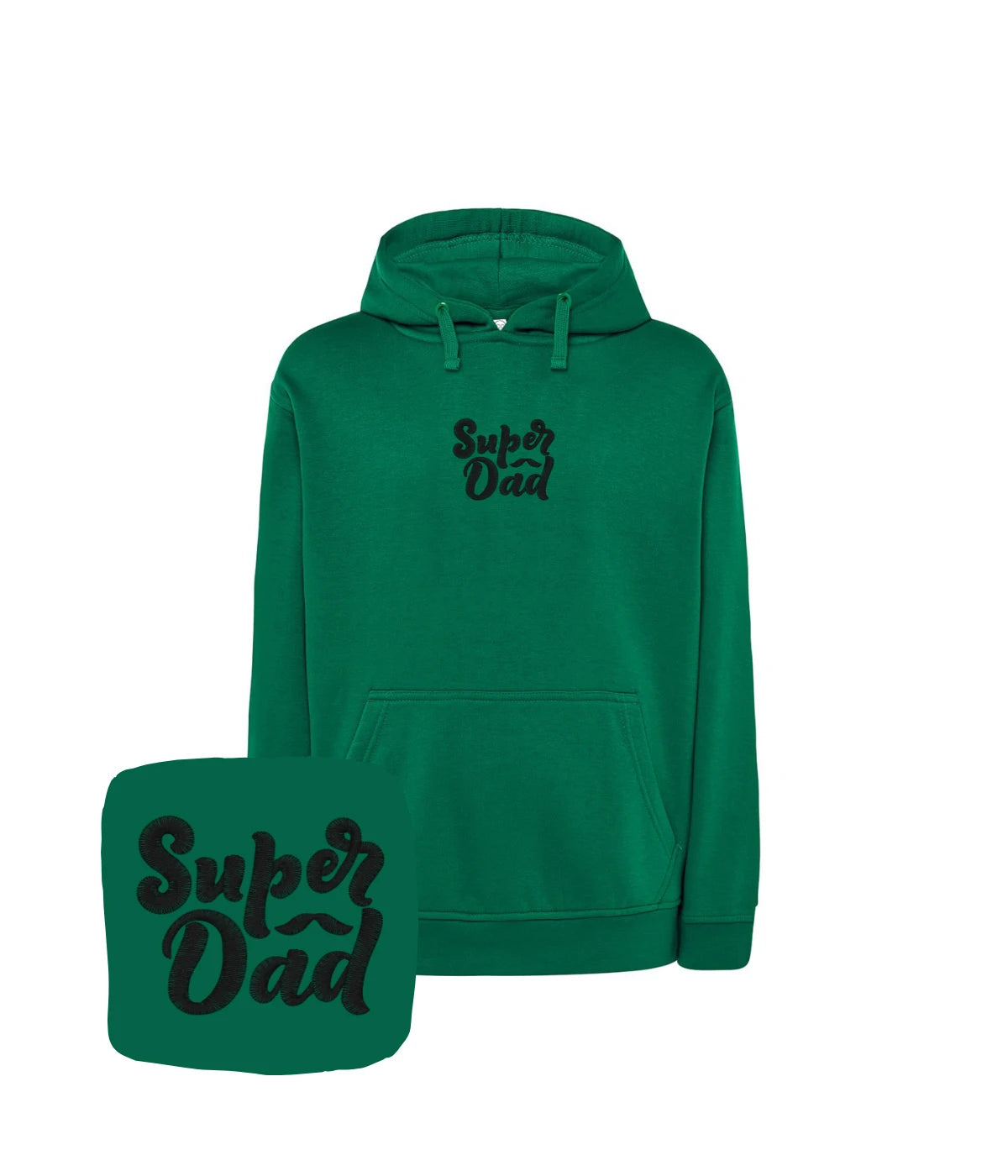 Ciemnozielona bluza z czarnym haftem Super Dad - wyjątkowy prezent dla ojca, haft komputerowy.