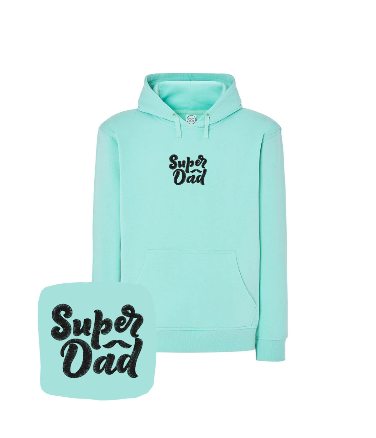 Miętowa bluza z czarnym haftem Super Dad - idealny prezent dla taty, haft komputerowy na bluzie.