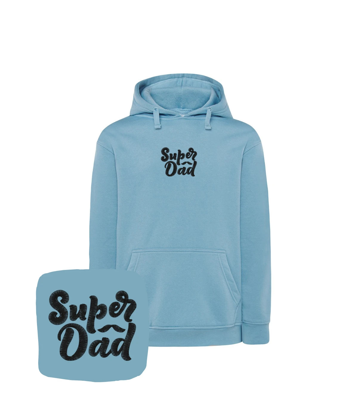 Jasnoniebieska bluza z haftem Super Dad, czarny napis - wyjątkowy prezent dla ojca, haft komputerowy.