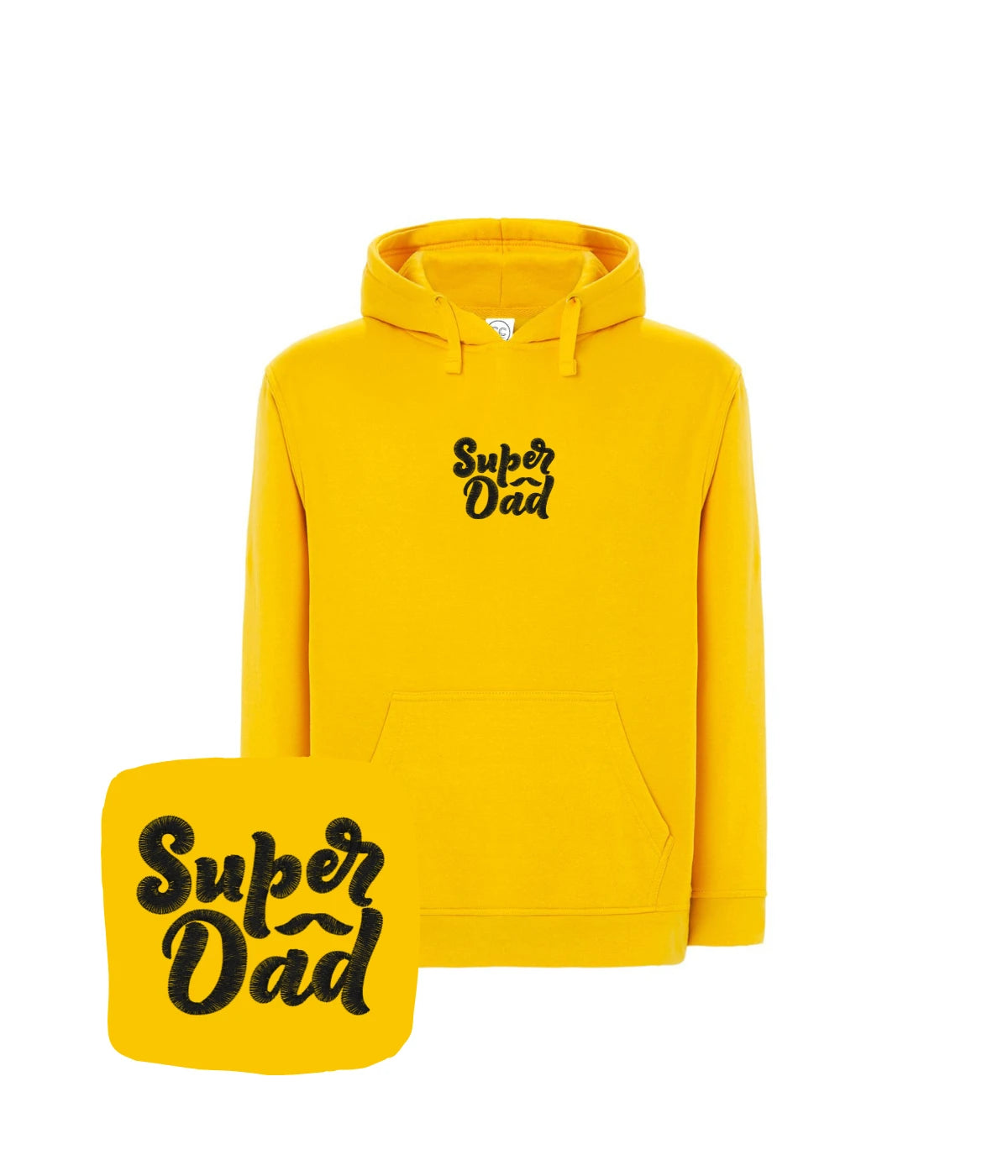 Żółta bluza z kapturem z haftem Super Dad - oryginalny prezent dla ojca, haft komputerowy na bluzie.
