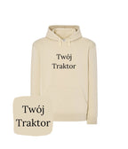 Beżowa bluza z kapturem z haftem 'Twój Traktor' - doskonały prezent dla farmera z haftem.