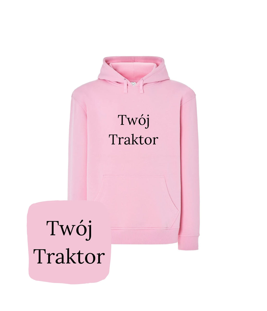 Różowa bluza z kapturem z haftem 'Twój Traktor' - idealna na prezent z motywem traktora dla niej.