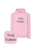 Różowa bluza z kapturem z haftem 'Twój Traktor' - idealna na prezent z motywem traktora dla niej.
