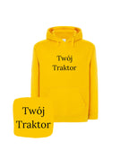 Żółta bluza z kapturem z haftem 'Twój Traktor' - świetna dla fanów maszyn i traktora, haft komputerowy na prezent.
