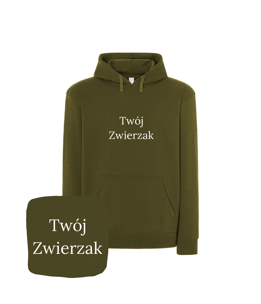 Oliwkowa bluza z kapturem z haftem 'Twój Zwierzak' - idealna dla miłośnika zwierząt