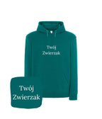 Turkusowa bluza z kapturem z haftem 'Twój Zwierzak' - oryginalny prezent dla fana haftów