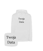 Biała bluza z haftem Twoja Data - personalizowany upominek z haftem komputerowym, świetna na prezent