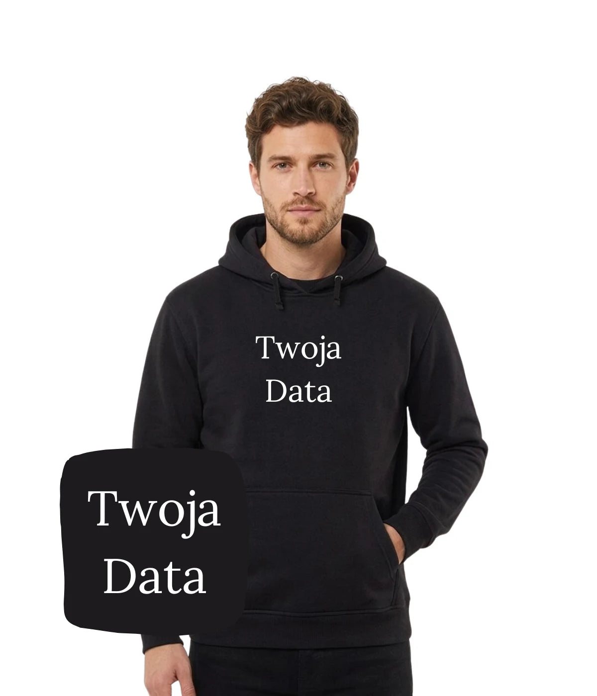 Czarna bluza z kapturem z haftem Twoja Data - personalizowany prezent, haft komputerowy od 1 sztuki