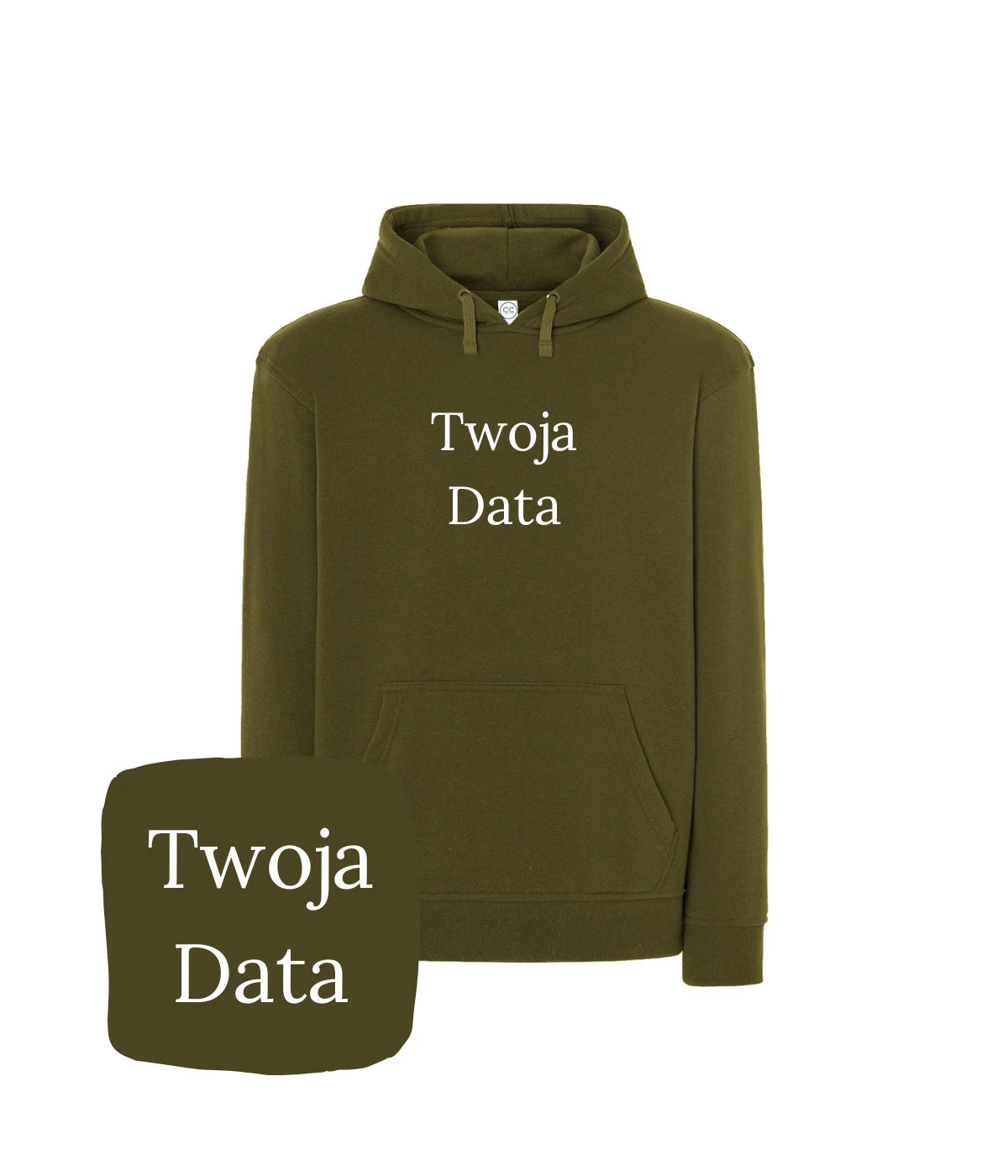 Oliwkowa bluza z haftem Twoja Data - personalizacja na prezent z haftem komputerowym, świetny wybór
