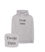 Szara bluza z kapturem z haftem Twoja Data - wyjątkowy prezent personalizowany, idealna na każdą okazję