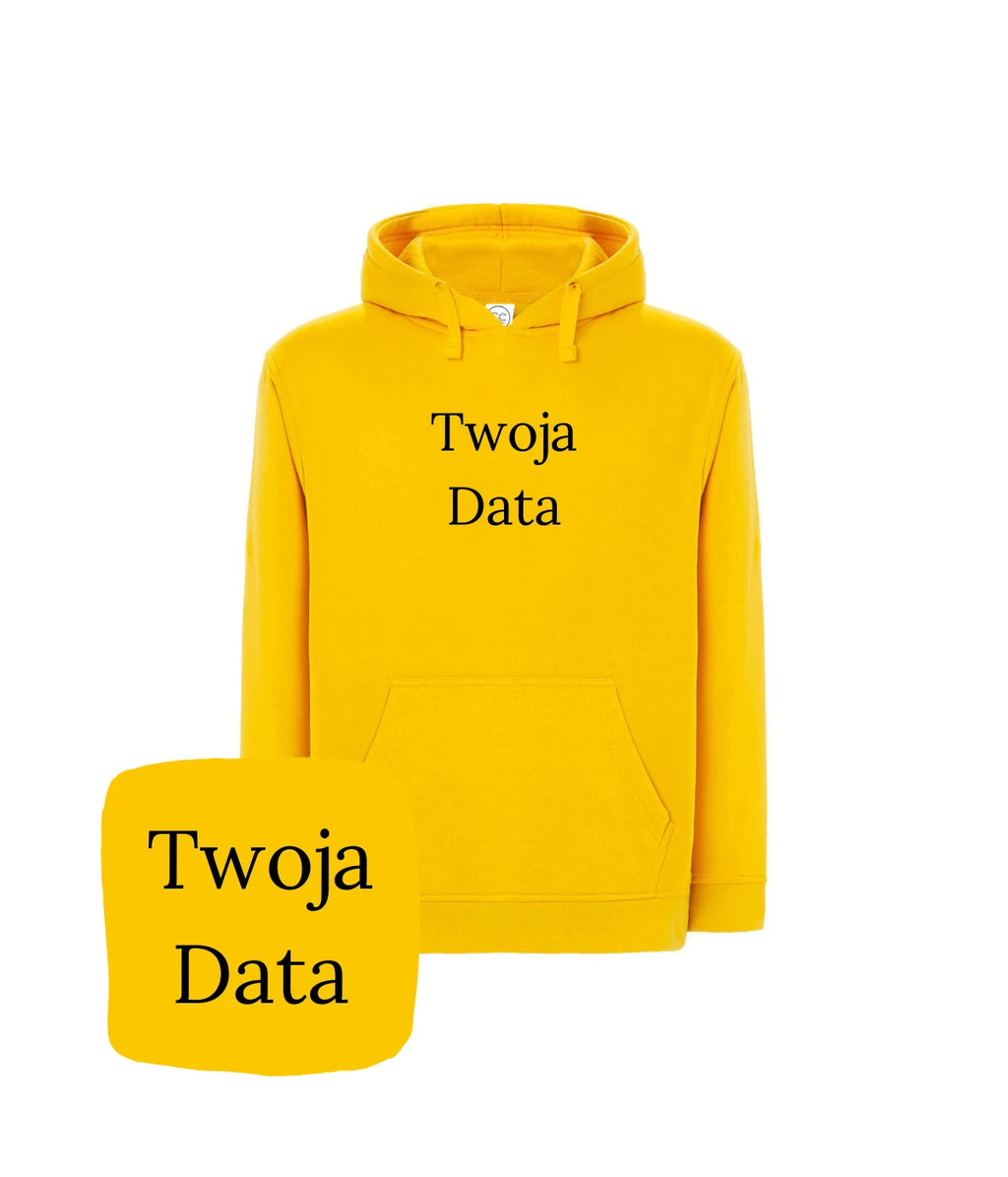 Żółta bluza z haftem Twoja Data - upominek z haftem komputerowym, idealna na personalizowany prezent