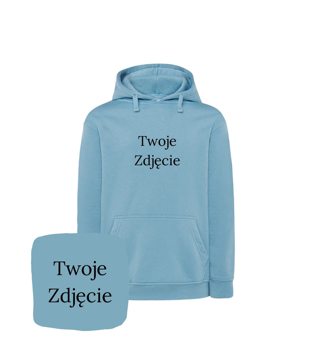 Błękitna bluza z haftem Twoje Zdjęcie - personalizowany prezent, haft komputerowy na każdą okazję