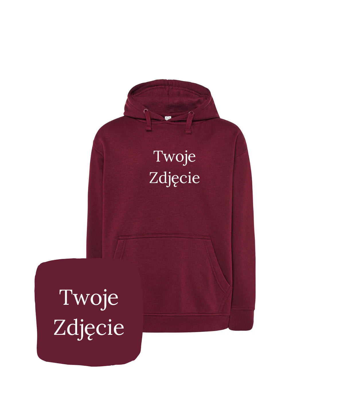Bordowa bluza z kapturem z haftem Twoje Zdjęcie - idealny, personalizowany prezent z haftem komputerowym